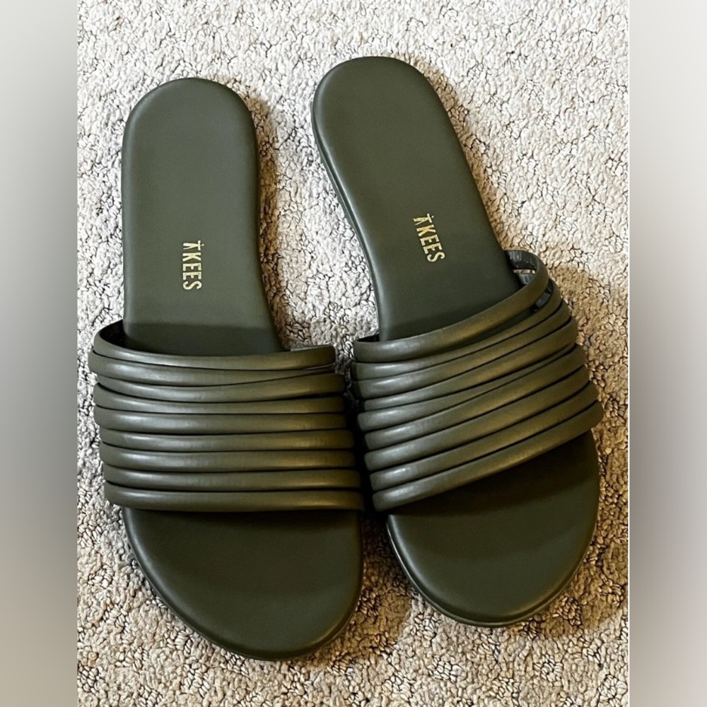 TKEES - Sage Green Caro 9-Stap Leather Sandals, US 7